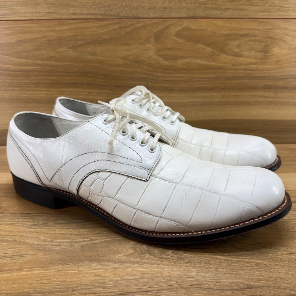 Stacy Adams Madison Cap Toe Croc Mens 11 D White Leather Formal Wedding Business